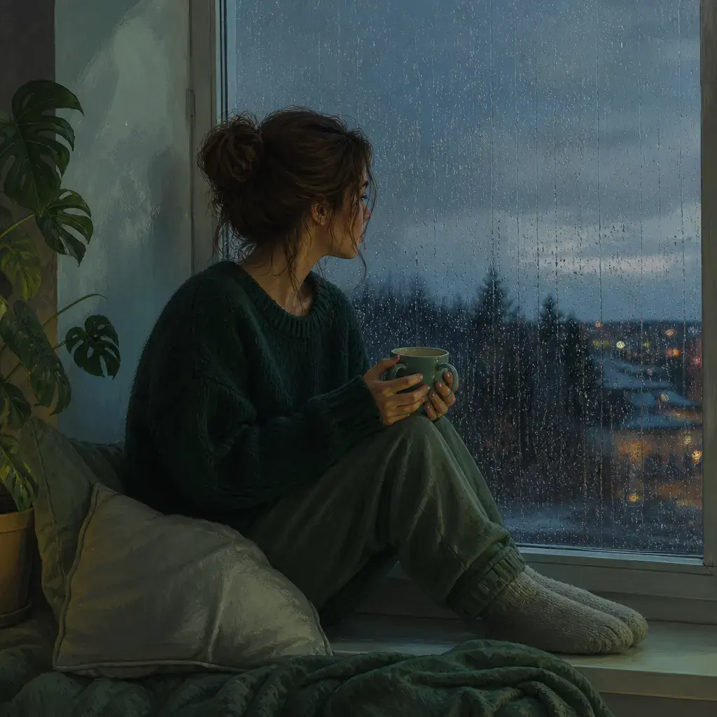 Persoon bij het raam in de regen — waarom netjes nee zeggen vaak zo lastig voelt